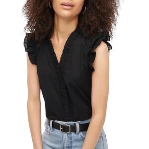 J Crew Black Ruffle Shirt Sz M